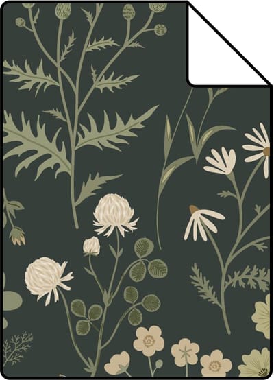 Proefstaal ESTAhome behang veldbloemen donkergroen - 26.5 x 21 cm - 139843-S