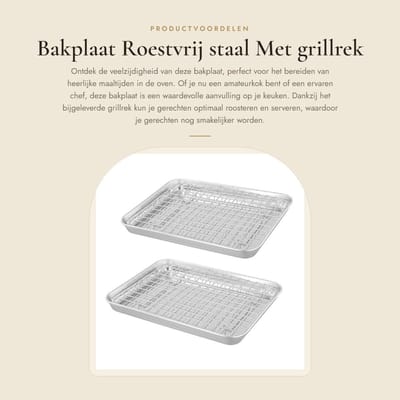 Dailygoods- Bakplaat 25x20x3 cm - Roestvrijstalen Bakplaat - Bakplaat met Draadrek - Bakplaat voor Oven - Set van 4 - Geschikt voor Koken en Serveren - Ovenplaat