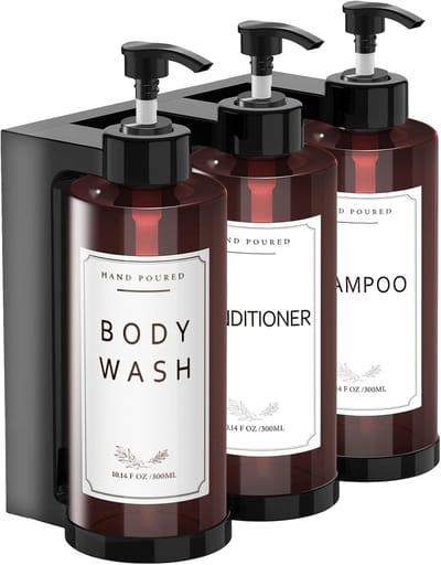 Famanu – Zeepdispenser flessen 3-pack – 300 ml – navulbaar met labels – voor shampoo conditioner douchegel – badkamer/keuken/hotel