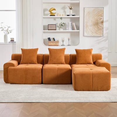 Sweiko Driezitsbank - met voetenbankje - Modulaire hoekbank - Montagevrij - 268 × 102 × 78 cm - Oranje