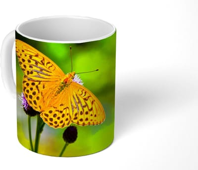 Mok - Koffiemok - Vlinder - Tijger - Bloem - Mokken - 350 ML - Beker - Koffiemokken - Theemok