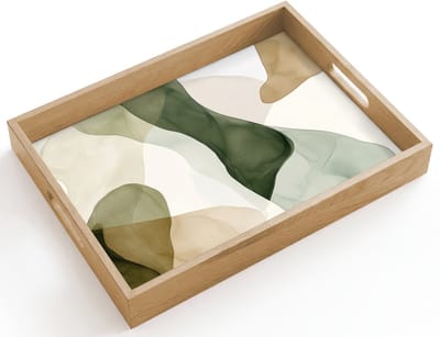 Dienblad hout 40x30 cm - Schootdienblad - Japandi - Abstract - Groen - Borrelplank rechthoek - Plateau dienbladen