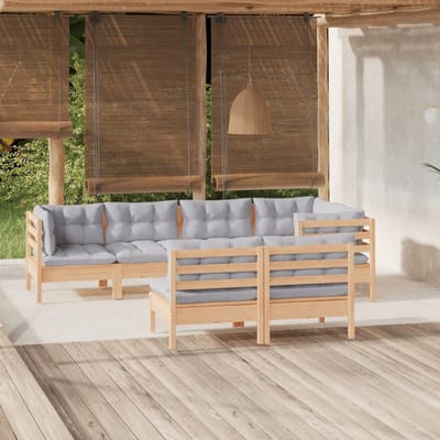 vidaXL - 7-delige - Loungeset - met - grijze - kussens - grenenhout