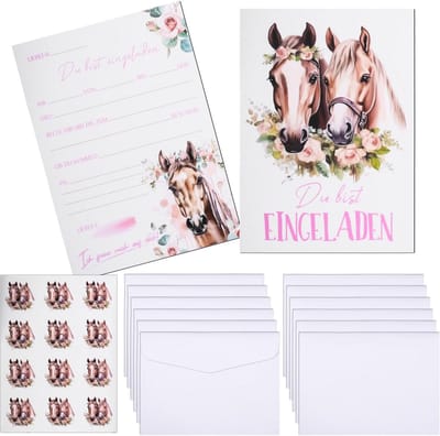 Paarden Uitnodigingen - Feestkaarten Kinderfeest - Verjaardag Vieren - Inclusief Enveloppen Stickers - 12 Stuks A6 - Wit