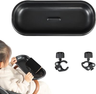 Kinderwagen Snacktray - Kinderwagen Tafel - Onderweg Eten - Verstelbare Clips - 355 cm Lengte - Zwart
