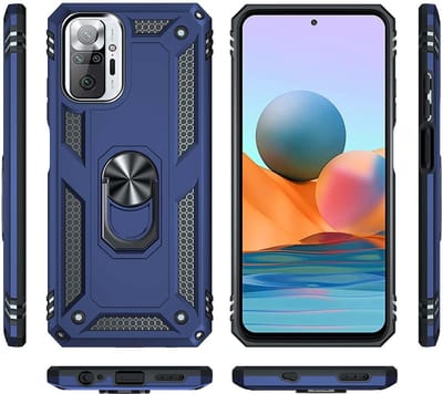 Hoesje Geschikt voor Xiaomi Redmi Note 10 5G Ring hoesje Hybrid Armor Anti-Shock hoesje Blauw - Hoesje Geschikt voor Xiaomi Redmi Note 10 5G / Redmi Note 10 5G Hoesje kickstand Ring houder cover TPU backcover hoesje