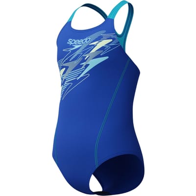 Speedo Medley Logo Medalist Meisjes Sportbadpak - Badpak Meisjes met Stretch - Vormvast Zwempak Meisjes - Sportbadpak Meisjes met Medalist-bandjes - Blauw/Paars - 152