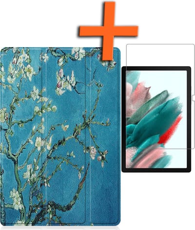 Hoesje - Geschikt voor Samsung Galaxy Tab A8 - Met Screenprotector - Trifold Bookcase - Hard Cover - Hardcover Book Case - Tablet Hoes - Bloesem