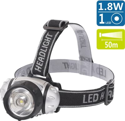 LED Hoofdlamp-Aigostar-50 Meter-Kantelbaar-1 LED- 1.8W-Zilver