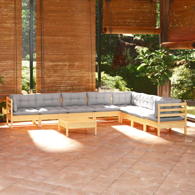 vidaXL - 9-delige - Loungeset - met - grijze - kussens - massief - grenenhout