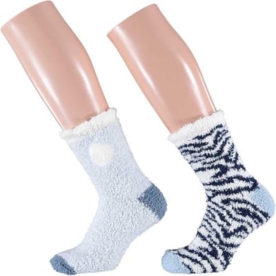 2x Dames huissokken/slofsokken zebra blauw/wit maat 35/41