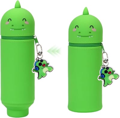 Schattige Dinosaurusschoolpennevel voor School - 2 in 1 Siliconen Pennenhouder met Cartoonhanger, Ideaal voor Potloden en Make-up Pens