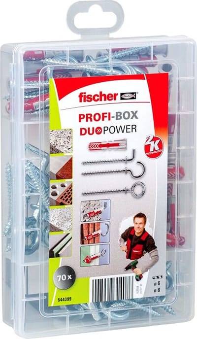 fischer 544399 - Schraubhaken & Dübelsatz - Autoklaven-Porenbeton - Mauerziegel - Beton - Gipsblock - Gipsfaserplatten - Gipskarton - Kunststoff - 70 Stück(e) - Box (544399)