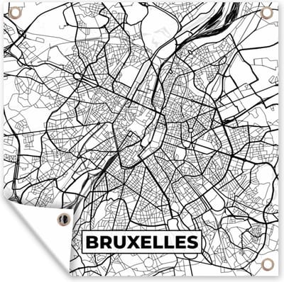Tuin poster Stadskaart – Zwart Wit - Kaart – Bruxelles – België – Plattegrond - 200x200 cm - Tuindoek