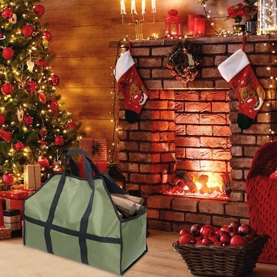 Brandhout Zakken - Opbergtas Totes - Haardhout Transport - Grote Capaciteit - 61 x 30 x 25 cm - Legergroen
