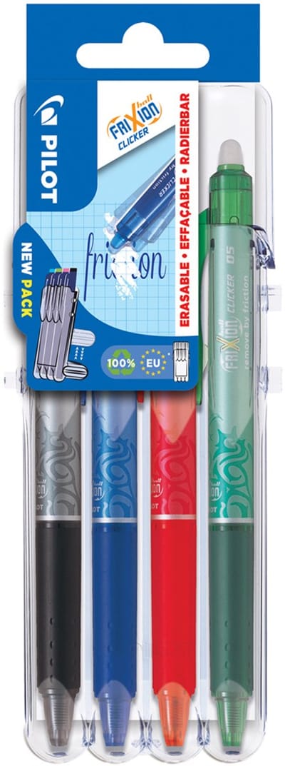 PILOT rollerball FRIXION BALL CLICKER 05 Set2Go, 4 stuks in etui