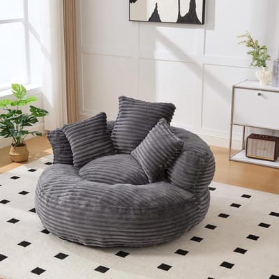 Zitzak Stoel - Fauteuil Bank - Ontspannen Zitten - Extra Hoge Rugleuning - 108x108x52cm - Grijs Corduroy
