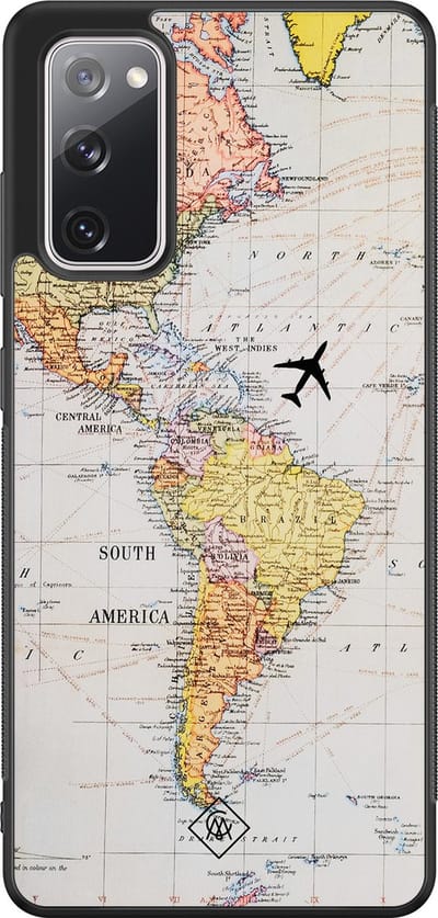 Casimoda® hoesje - Geschikt voor Samsung Galaxy S20 FE - Wereldkaart - Zwart TPU Backcover - Natuur - Bruin/beige