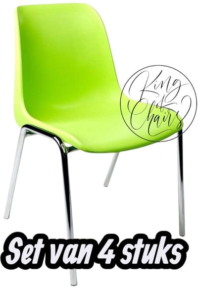 Kantinestoel Helene Limegroen -set van 4- verchroomd onderstel kantinestoel stapelstoel kuipstoel vergaderstoel tuinstoel kantine stoel stapel stoel tuin stoel kantinestoelen stapelstoelen kuipstoelen arenastoel schoolstoel bezoekersstoel Everardo