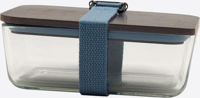 Cookut lunchbox uit glas; bamboe deksel en riem lichtblauw 20x12x8cm