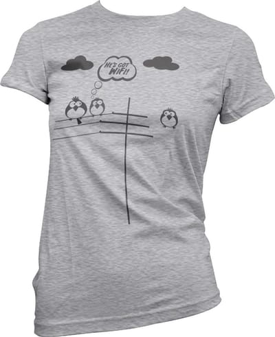 Hybris He's Got WiFi Girly T-shirt voor dames, heathergrijs