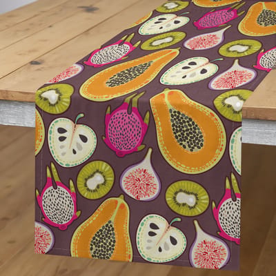 ABAKUHAUS Tafelrunner – 40x180 cm – fruitkunstpatroon, roze/lila/oranje