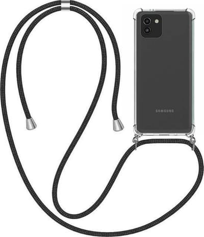 Telefoonhoesje Geschikt voor Samsung Galaxy A03 met Koord en Stootrand - TPU Backcover Shockproof met Lanyard - Smartphonica geschikt voor Samsung Galaxy A03