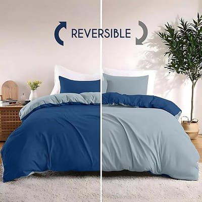 Dekbedovertrek 155x220 cm met 2 kussenslopen 80x80 cm - Donkerblauw/Blauwgrijs - 155x220 Bedset in 100% microvezel - 3-delig -
