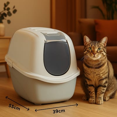 Kattenbak – Flamingo Trini – taupe – maat L – 39x55x41 cm – katten toilet met deksel & koolfilter – geurvrij & recycleerbaar – gemaakt in Europa