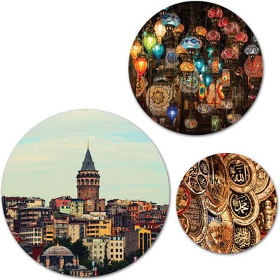Forex Muurcirkel Set -  Set Istanbul - Set van 3 Wandcirkels met Ophangsystemen - 30x40x50