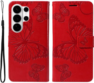 Coverup Hoesje - Geschikt voor Samsung Galaxy S26 Ultra Hoesje - Coverup Vlinders Book Case - Rood