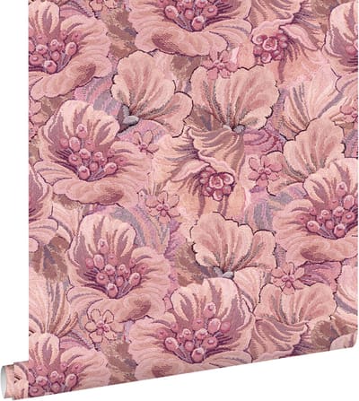 ESTAhome behang geborduurd bloemmotief paars en roze - 50 x 900 cm - 131293