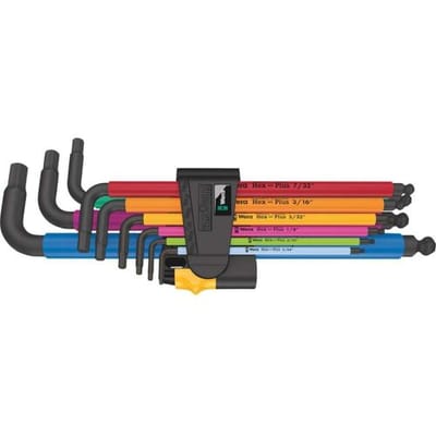 Wera 950/9 Hex-Plus Multicolour Imperial 2 Inbus Haakse schroevendraaierset 1/4 inch, 3/16 inch, 1/8 inch, 5/64 inch, 5/16 inch, 7/32 inch, 5/32 inch,