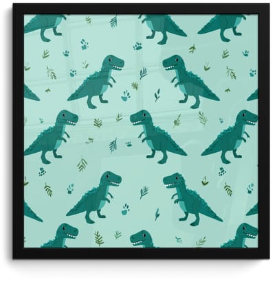 Poster in lijst - Fotolijst 40x40 cm - Posters - Donkergroen - Dinosaurussen - Afdrukken - Bladeren - Posterlijst zwart - Decoratie - Wanddecoratie woonkamer - Muurdecoratie slaapkamer