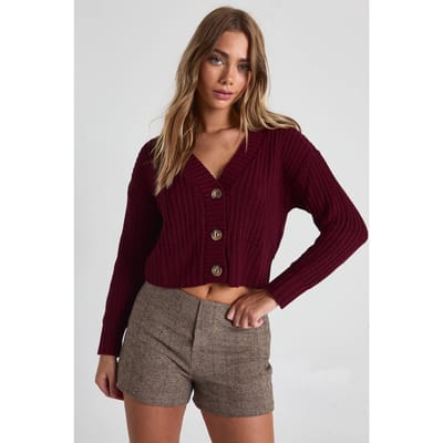 boohoo Dames Button Through Crop Cardigan | Plum | Maat: XL