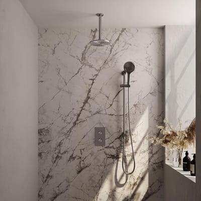 Brauer Brushed Carving Thermostatische Regendoucheset Inbouw - Hoofddouche 20 cm - 3 Weg - Handdouche 3 Standen - Doucheslang - Geintegreerde Glijstang - Rvs