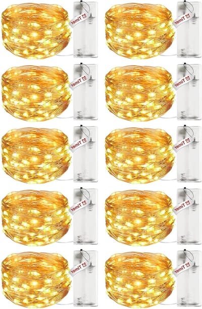 Set van 10 LED Sfeerverlichting op Batterij met Timer - 3 m, 30 LED Koperen Draad Lichtjes voor Feest, Kerst, Halloween en Bruiloft Decoratie