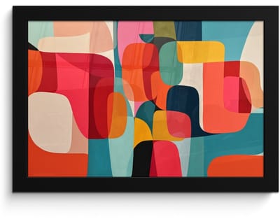 Poster in lijst - Fotolijst 30x20 cm - Posters - Vormen - Kleurrijk - Abstract - Vlakken - Posterlijst zwart - Decoratie - Wanddecoratie woonkamer - Muurdecoratie slaapkamer