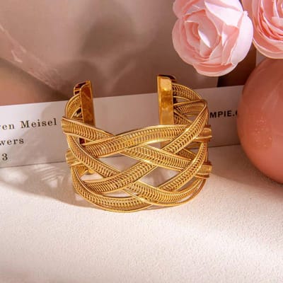 Bracelet Creux en Métal Style Européen et Américain Bague de Bras Géométrique Design Exagéré Bijoux Mode Accessoires Simples Polyvalents brown