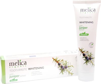 MELICA ORGANIC Natural Biologisch 98% Natuurlijke WHITENING Juniper-JENEVERBESSEN BIO TANDPASTA met XYLITOL en KALIDENT voor witte tanden zonder Fluoride, SLS, SLES, parabenen 100ml