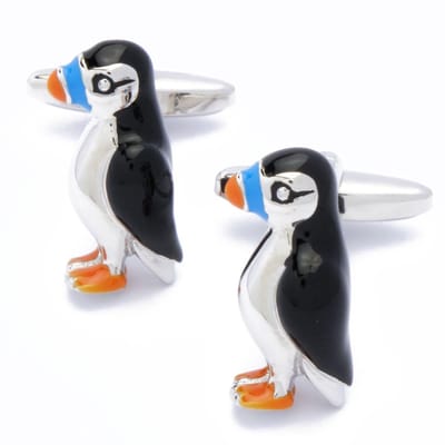 Manchetknopen - Papegaaiduiker Puffin Zwart en Zilver