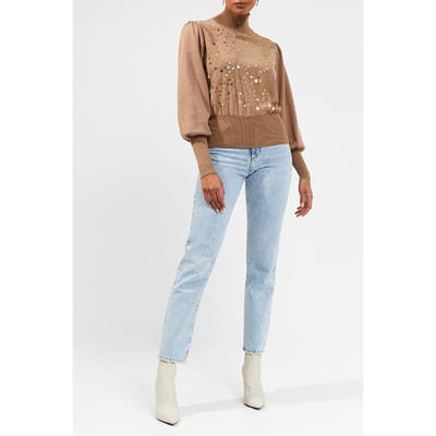 French Connection Pf Macey Star Embroidery Jmpr Camel Taglia: M | Maglioni a maglia Outlet | Donna | Marrone