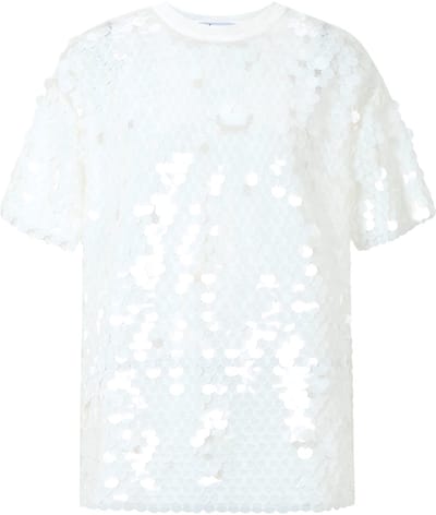 Feestelijke Top met Pailletten en V-hals – Schitterend Dames T-shirt met Korte Mouwen – Glamoureuze Stretchtop voor Feestjes en Gelegenheden - Wit - S