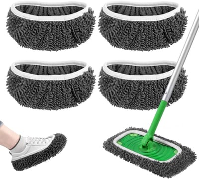Daity 4-pack- Herbruikbare Chenille-moppads - Compatibel met Swiffer Mop - microvezel vervangende dweilpads - Wasbare moppads - Voor oppervlaktereiniging of (grijs，dweil niet inbegrepen)
