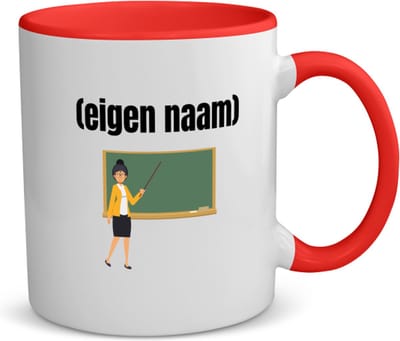 Akyol - docent met krijtbord met eigen naam koffiemok - theemok - rood - Docent - leraren - jufvrouw - cadeau - verjaardag - kado - 350 ML inhoud