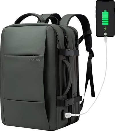 CarryQuest® - Reistrugzak Heren en Dames - 17.3" Laptop - Uitbreidbaar - Waterdichte Mode-Rugzak - Zakelijke Rugzak School - Capaciteit 37L - Waterdicht - USB - Groente