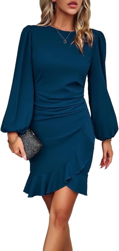 Dames Zakelijke Jurk Lange Mouwen Pofmouw Feestjurk Bodycon Knie-lengte Avondkleding