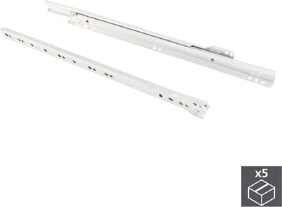 Emuca Set ladegeleiders met rolgeleiding, zelf sluitingsmechanisme, 800 mm, voor gedeeltelijke opening, Wit, 5 st.