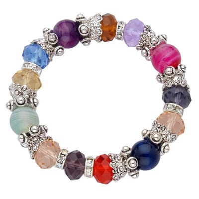 Behave - Armband - Elastische armband metaal met multi kleuren facet geslepen glaskralen en ronde kralen 12mm 16-19cm polsomtrek