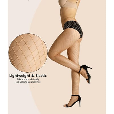 1 Paire Bas résille Filet de pêche Femme Taille Haute Sexy Grille Filet de pêche Plusieurs Tailles Creux Collants en Nylon Tenue de Fête One Size beige